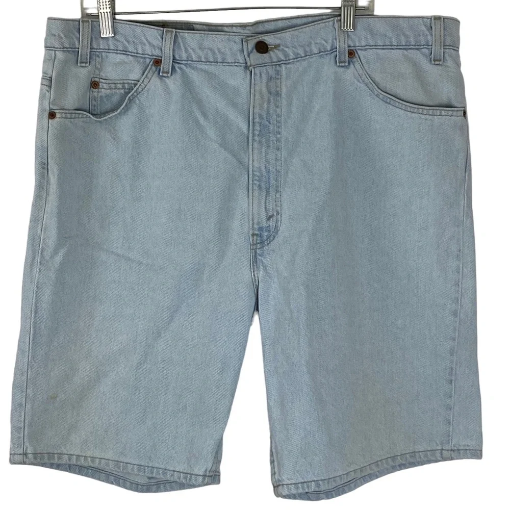 Vintage 90s Levi 505 Orange Tab Distressed Denim Jean Shorts Mens Size 42 Light